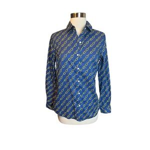 J. McLaughlin Lois Shirt Size Small Blue Equestrian Horseshoe Print